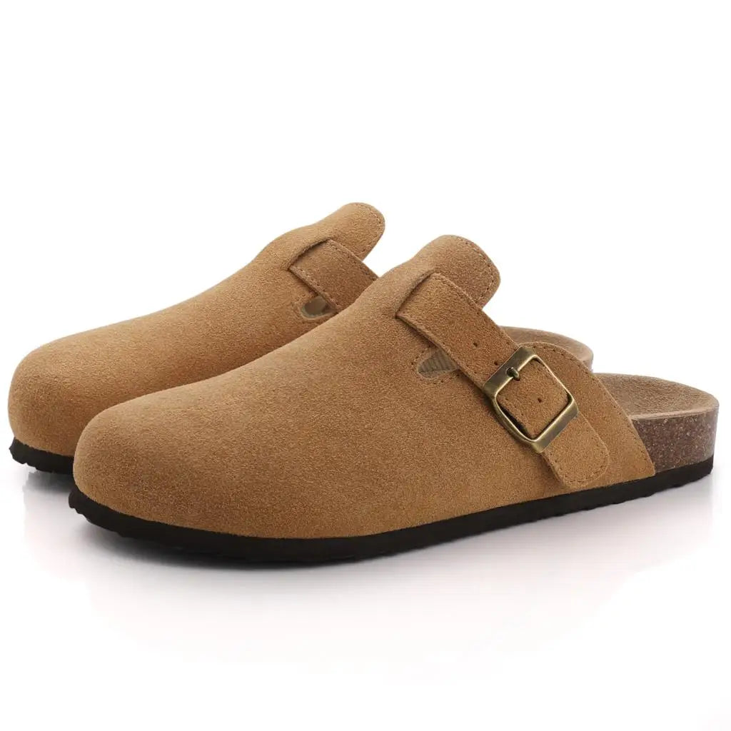Comwarm Unisex Suede Mules with Cork Footbed – Arch Support Clogs for Outdoor & Home Wear