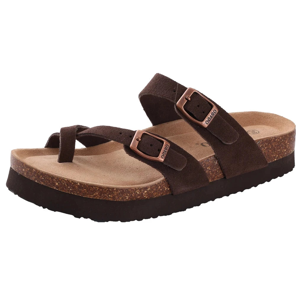 Unisex Suede Mule Clogs with Adjustable Strap – Lightweight Cork Footbed Sandals for Casual and Outdoor Wear