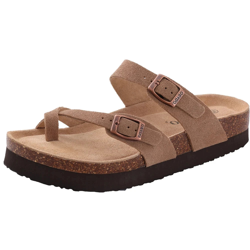 Unisex Suede Mule Clogs with Adjustable Strap – Lightweight Cork Footbed Sandals for Casual and Outdoor Wear