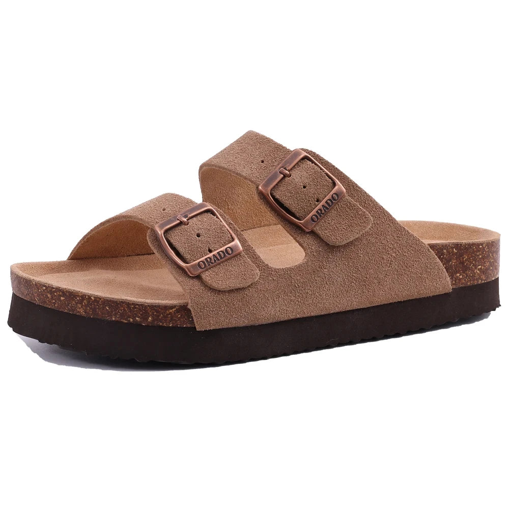Unisex Suede Mule Clogs with Adjustable Strap – Lightweight Cork Footbed Sandals for Casual and Outdoor Wear