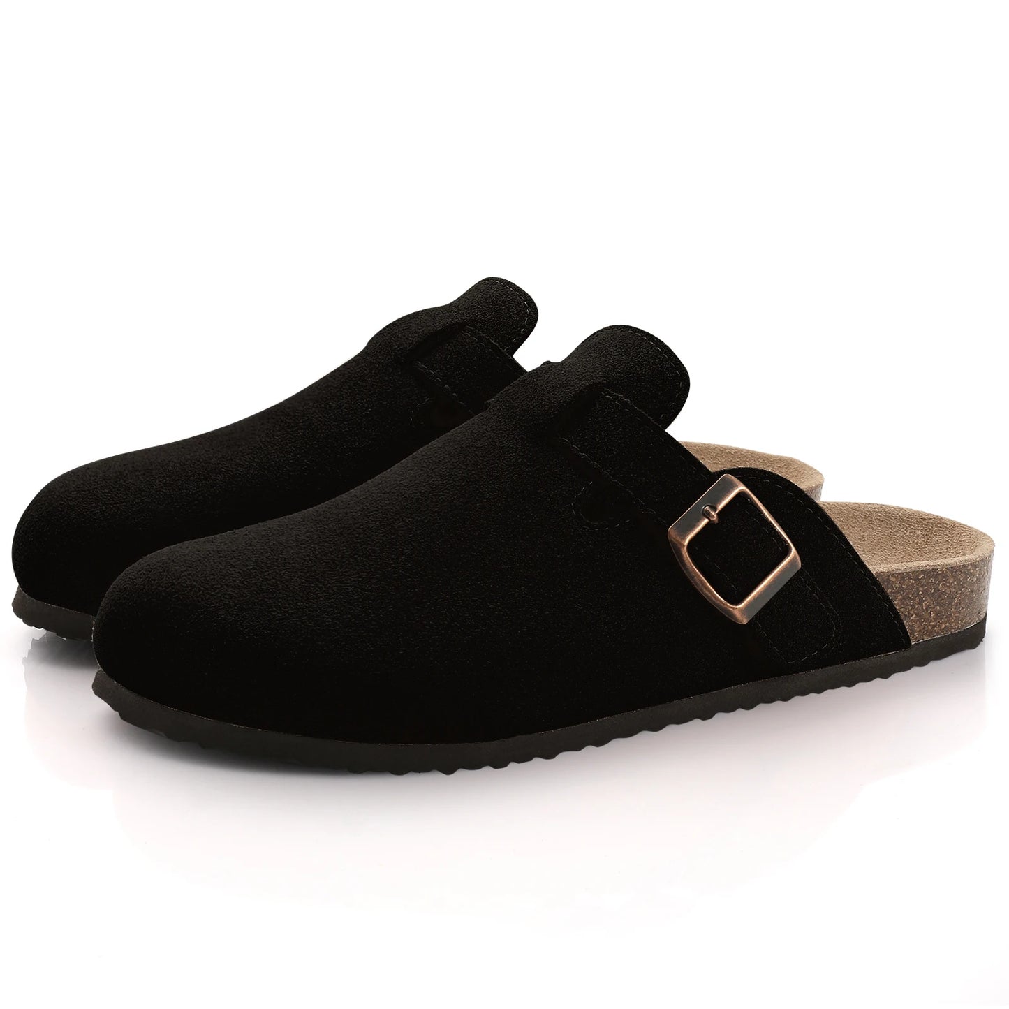 Comwarm Unisex Suede Mules with Cork Footbed – Arch Support Clogs for Outdoor & Home Wear