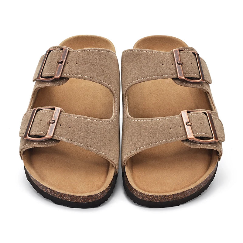 Unisex Suede Mule Clogs with Adjustable Strap – Lightweight Cork Footbed Sandals for Casual and Outdoor Wear