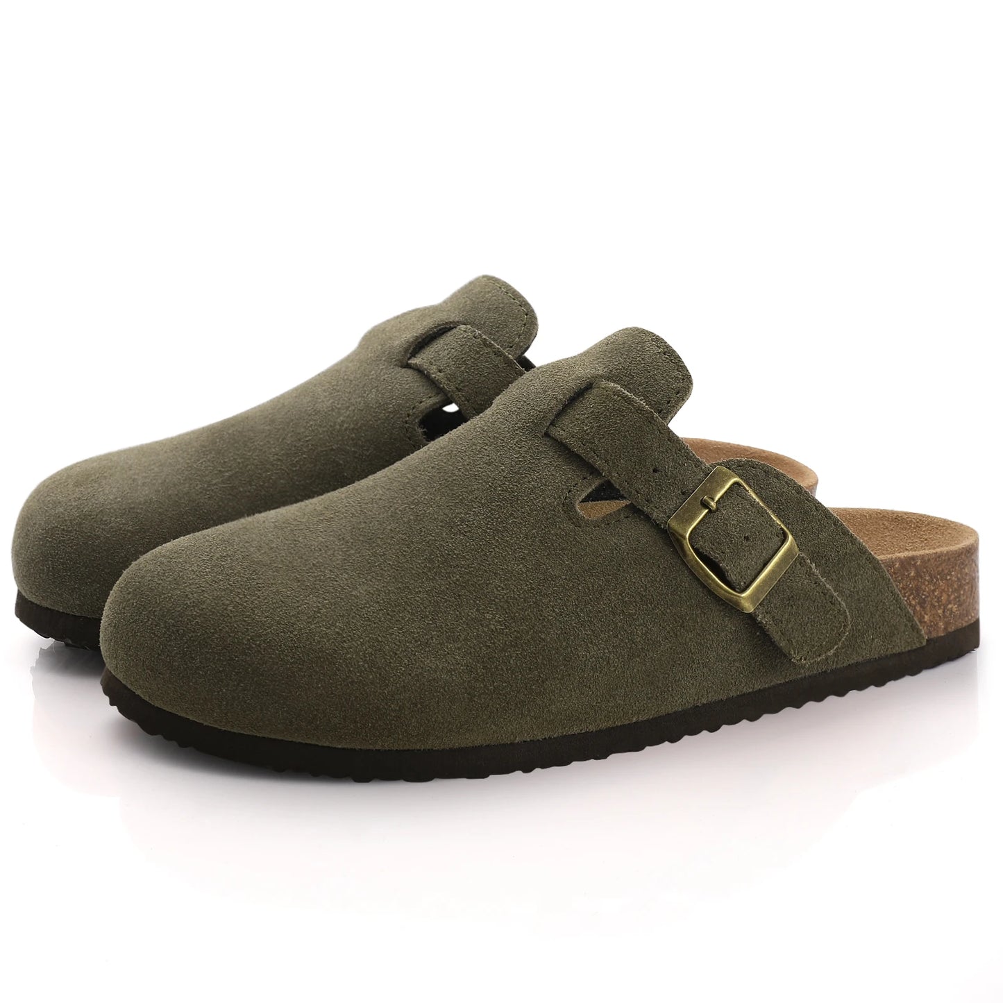 Comwarm Unisex Suede Mules with Cork Footbed – Arch Support Clogs for Outdoor & Home Wear