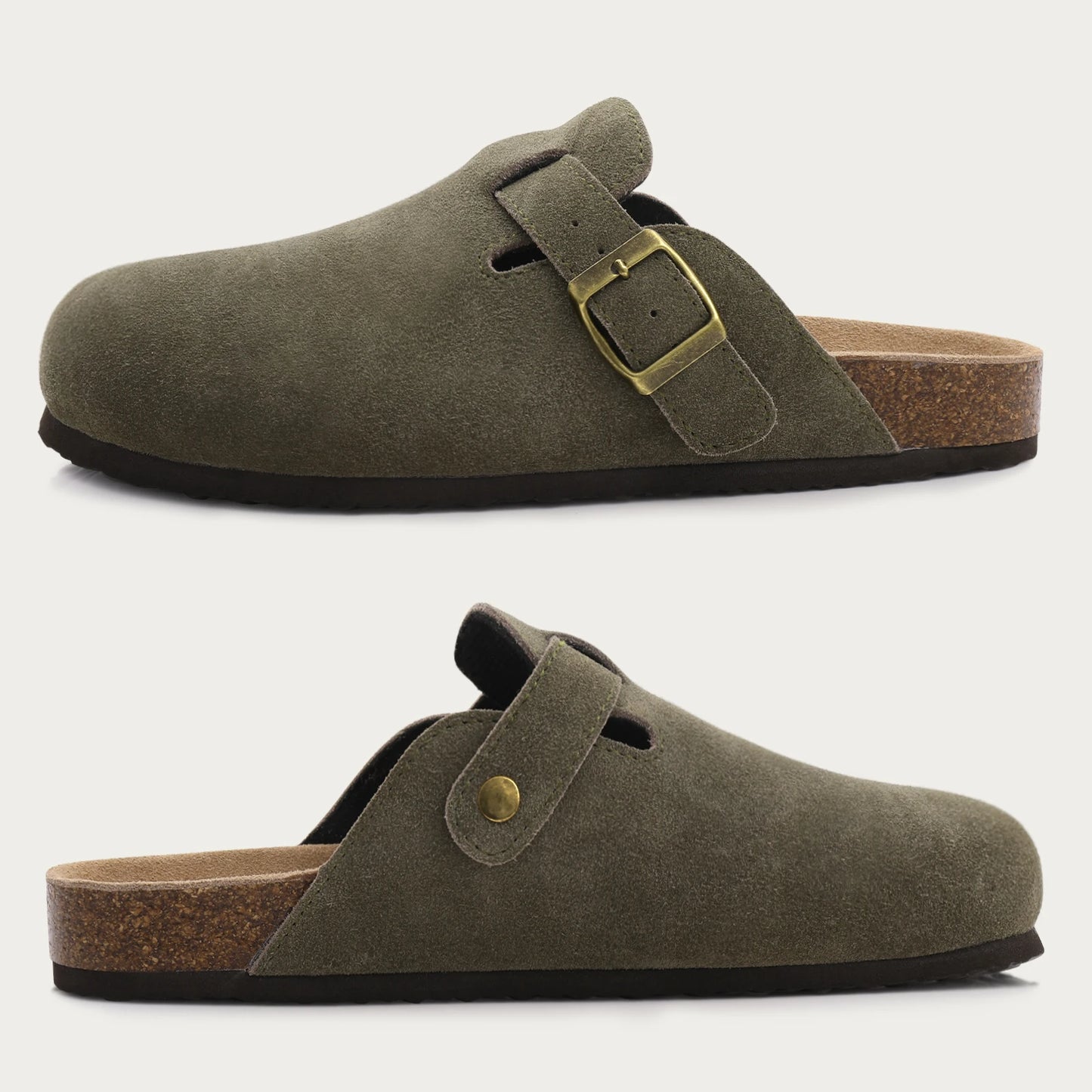 Comwarm Unisex Suede Mules with Cork Footbed – Arch Support Clogs for Outdoor & Home Wear