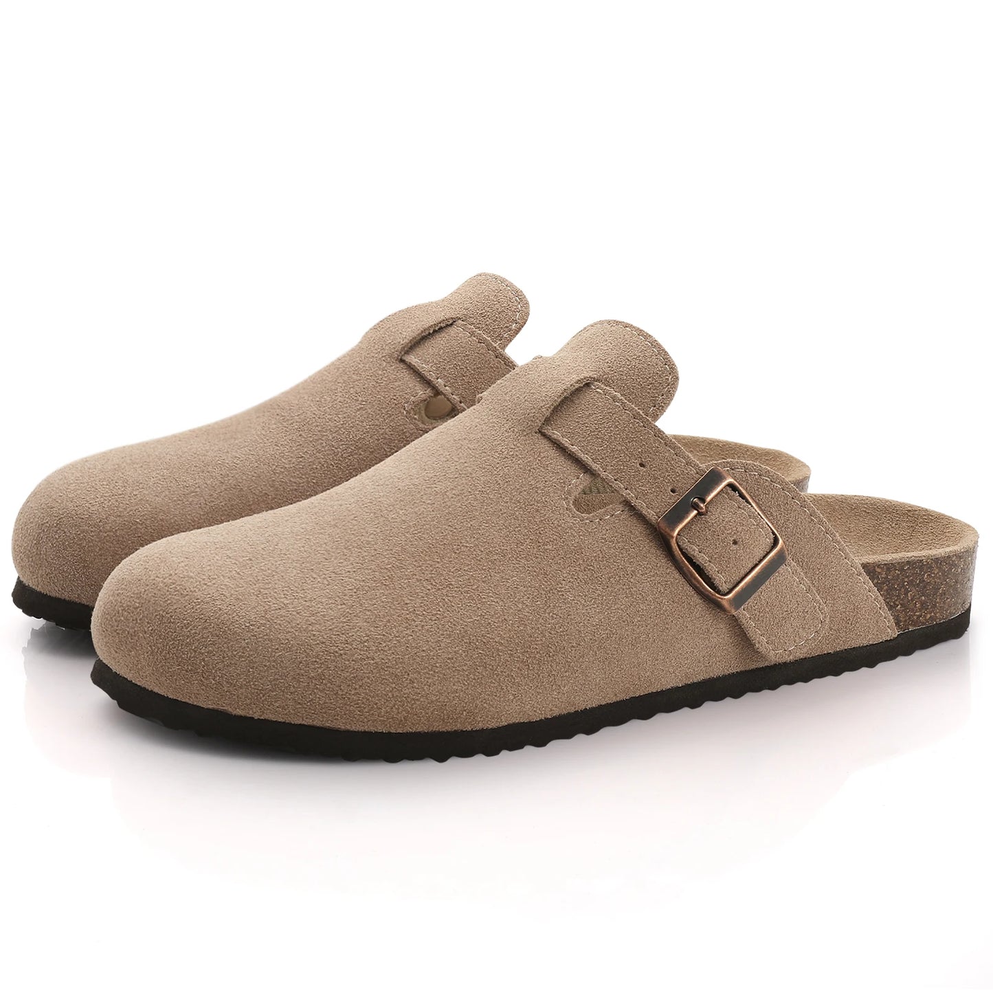Comwarm Unisex Suede Mules with Cork Footbed – Arch Support Clogs for Outdoor & Home Wear