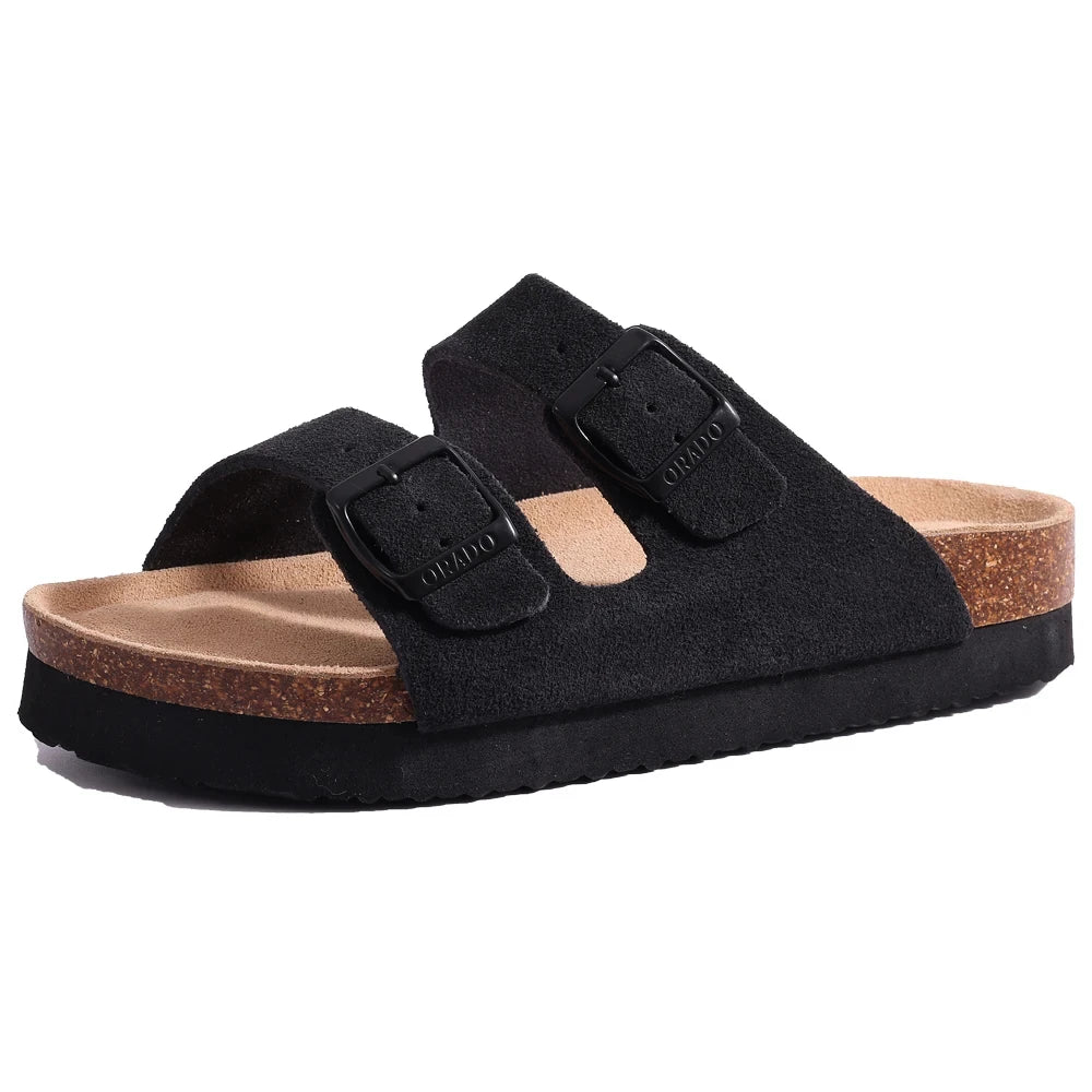 Unisex Suede Mule Clogs with Adjustable Strap – Lightweight Cork Footbed Sandals for Casual and Outdoor Wear