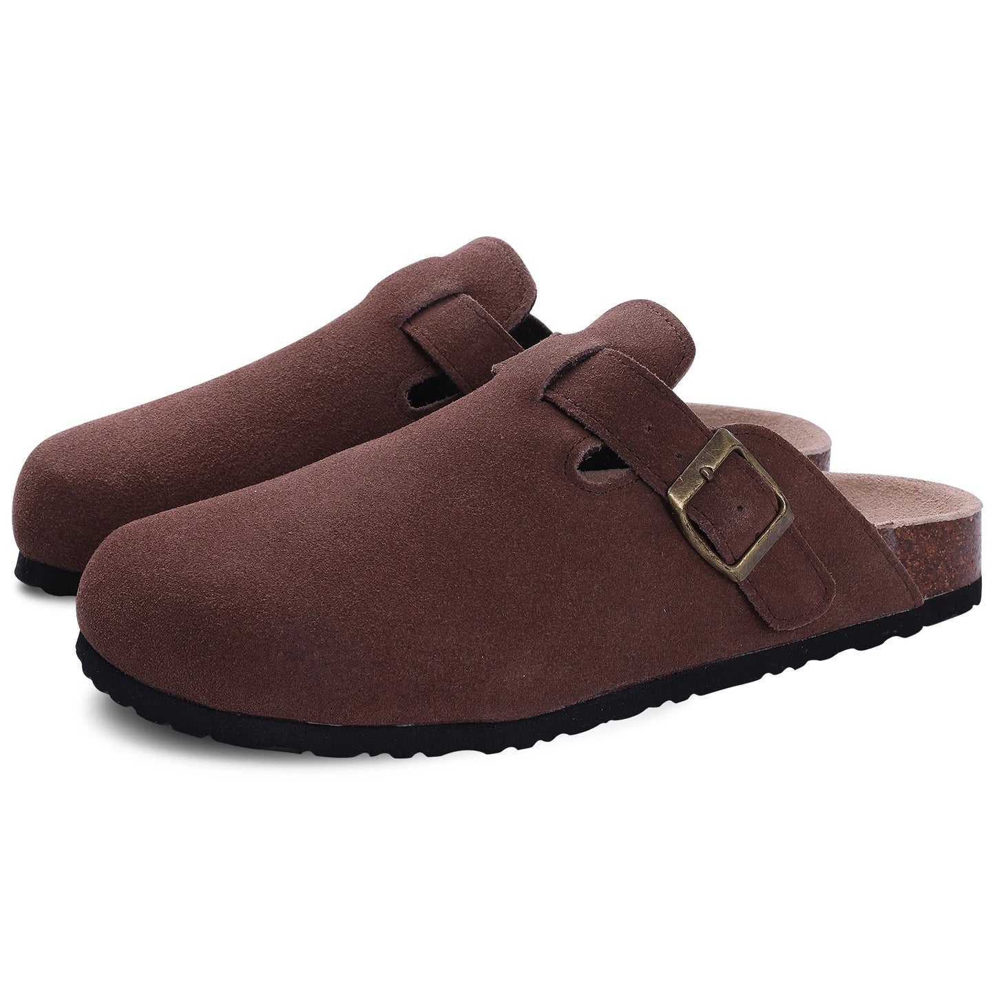 Comwarm Unisex Suede Mules with Cork Footbed – Arch Support Clogs for Outdoor & Home Wear