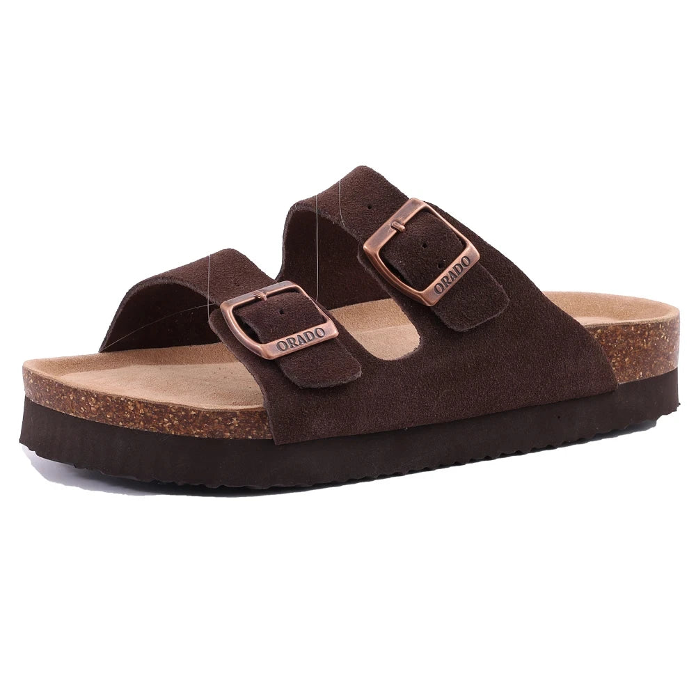Unisex Suede Mule Clogs with Adjustable Strap – Lightweight Cork Footbed Sandals for Casual and Outdoor Wear