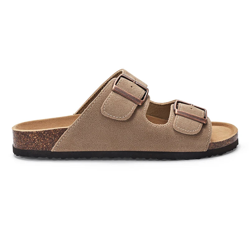 Unisex Suede Mule Clogs with Adjustable Strap – Lightweight Cork Footbed Sandals for Casual and Outdoor Wear