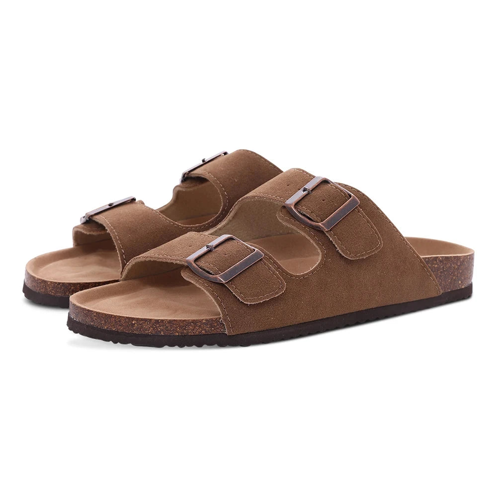 Unisex Suede Mule Clogs with Adjustable Strap – Lightweight Cork Footbed Sandals for Casual and Outdoor Wear