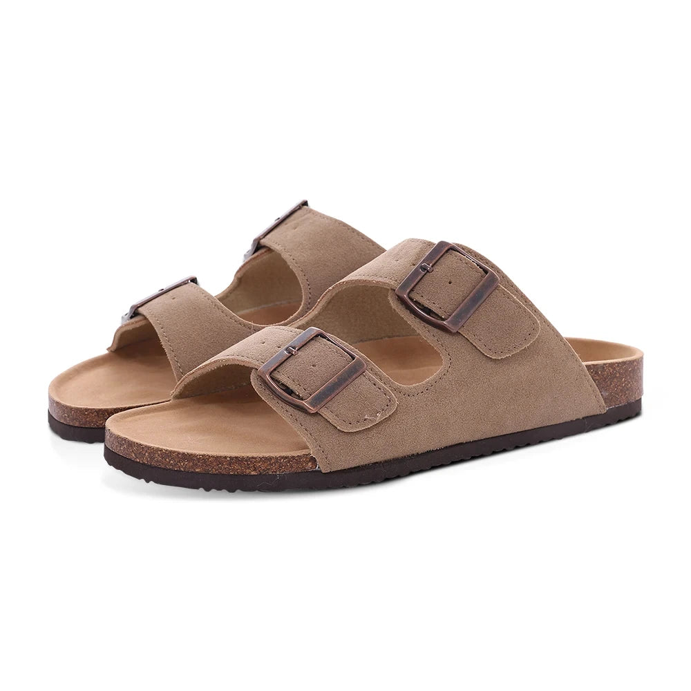 Unisex Suede Mule Clogs with Adjustable Strap – Lightweight Cork Footbed Sandals for Casual and Outdoor Wear