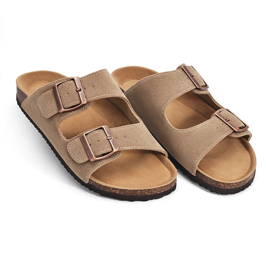 Unisex Suede Mule Clogs with Adjustable Strap – Lightweight Cork Footbed Sandals for Casual and Outdoor Wear