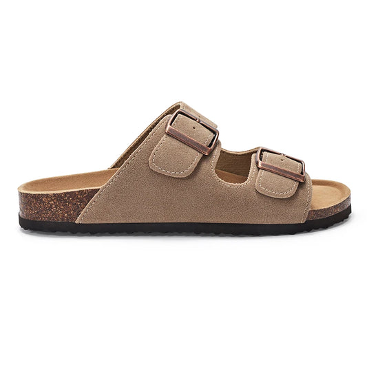 Unisex Suede Mule Clogs with Adjustable Strap – Lightweight Cork Footbed Sandals for Casual and Outdoor Wear